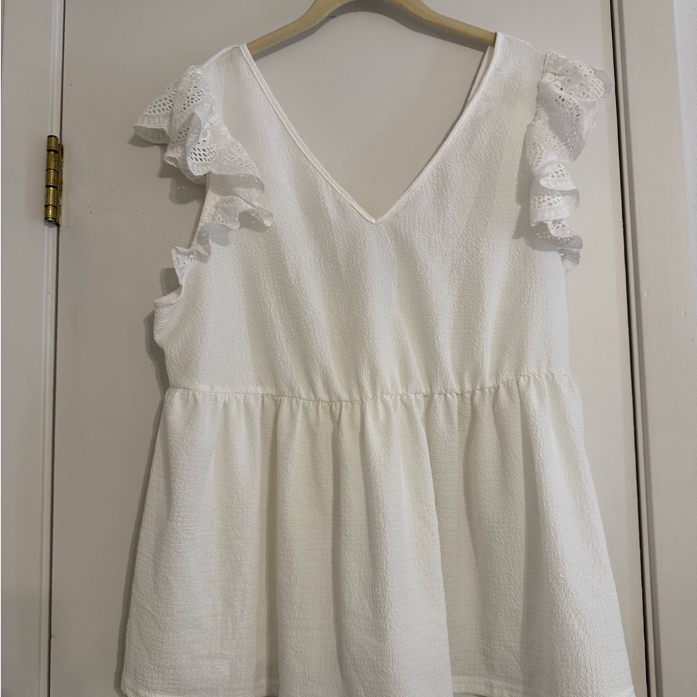 Shein White Ruffle Sleeve Top